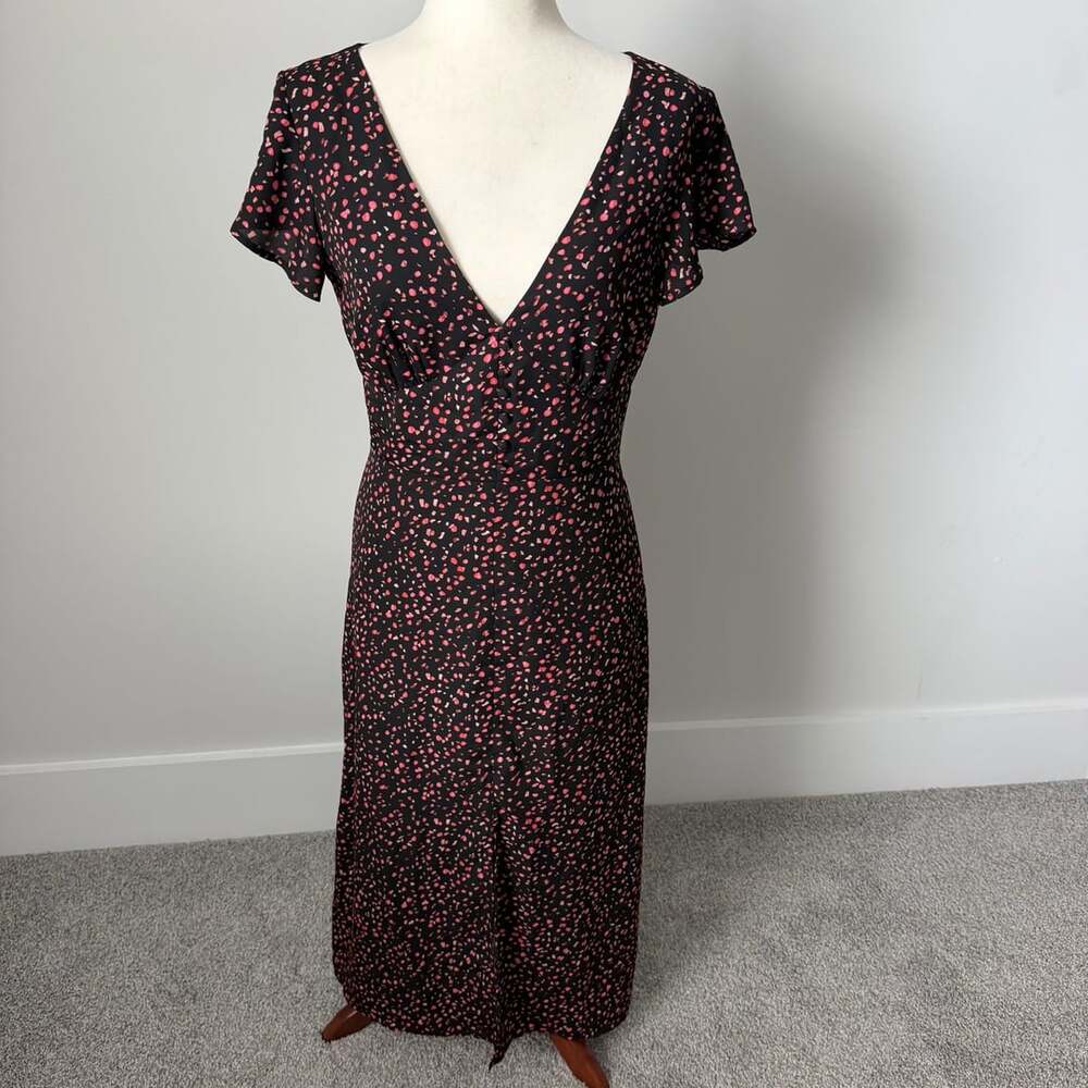 BB Dakota Women's Black and Pink Floral Print Midi Dress, Size 6